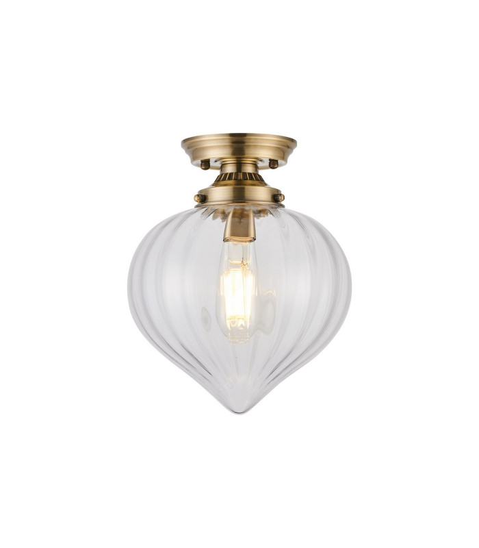 Afton 23cm Flush Ceiling LightFlower Bud Shade 1 x E27 Antique Brass/Clear-1