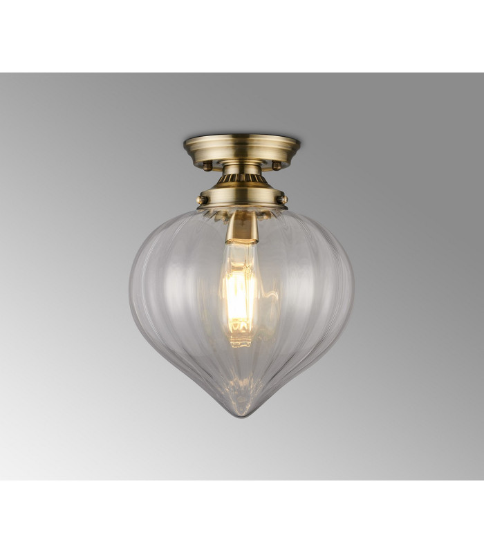 Afton 23cm Flush Ceiling LightFlower Bud Shade 1 x E27 Antique Brass/Clear-3