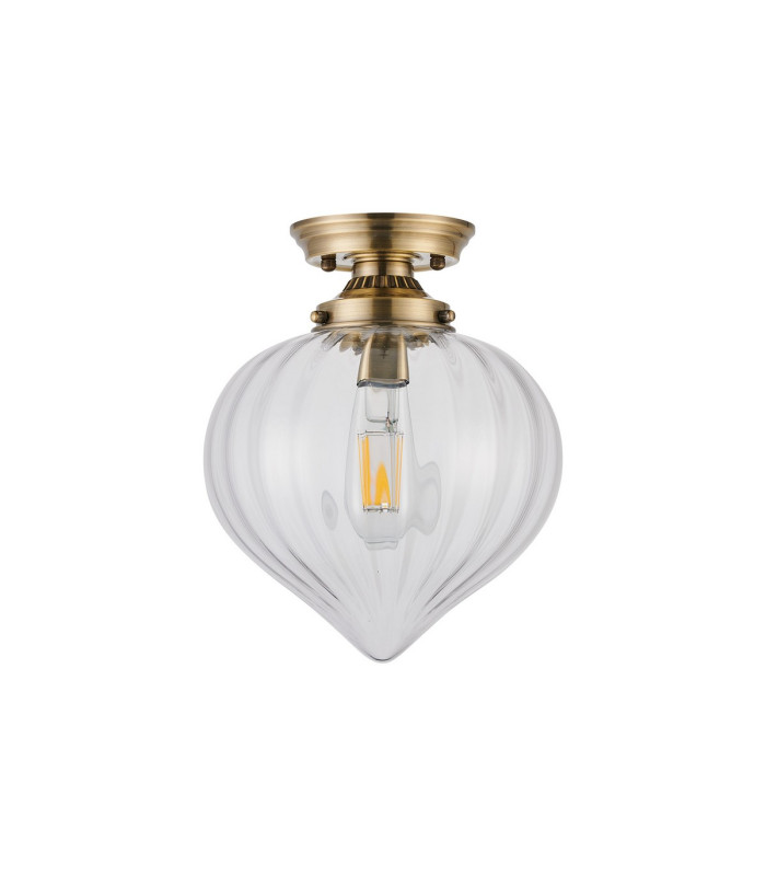 Afton 23cm Flush Ceiling LightFlower Bud Shade 1 x E27 Antique Brass/Clear-4