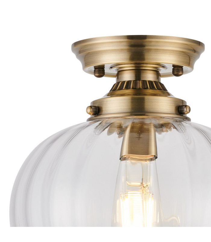 Afton 23cm Flush Ceiling LightFlower Bud Shade 1 x E27 Antique Brass/Clear-5
