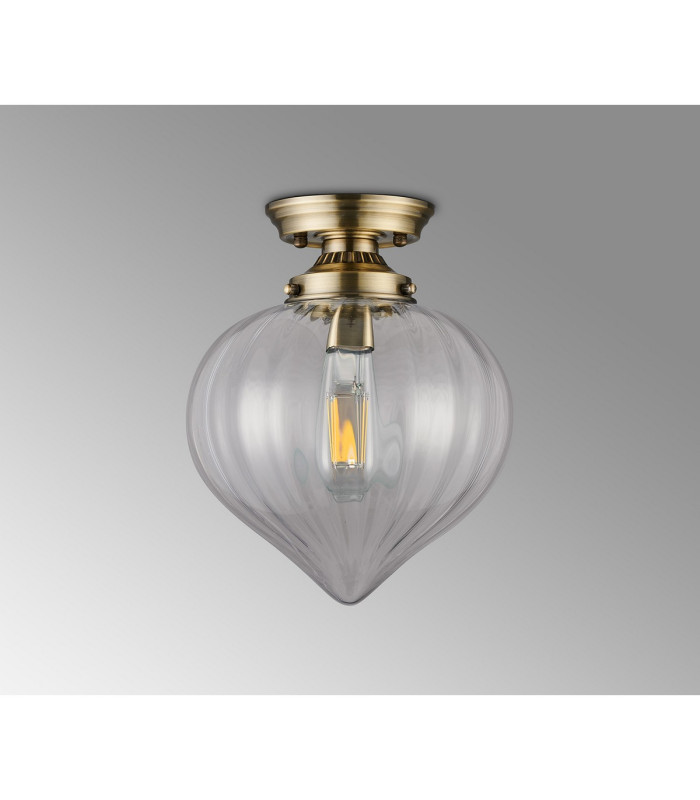 Afton 23cm Flush Ceiling LightFlower Bud Shade 1 x E27 Antique Brass/Clear-7