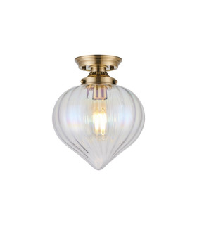 Afton 23cm Flush Ceiling LightFlower Bud Shade 1 x E27 Antique Brass/Iridescent Faded-1