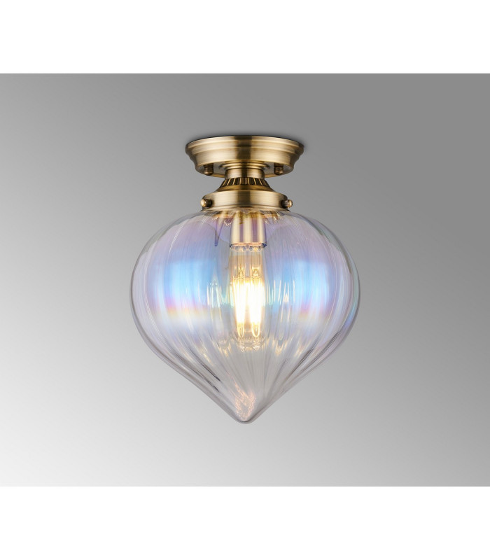 Afton 23cm Flush Ceiling LightFlower Bud Shade 1 x E27 Antique Brass/Iridescent Faded-3
