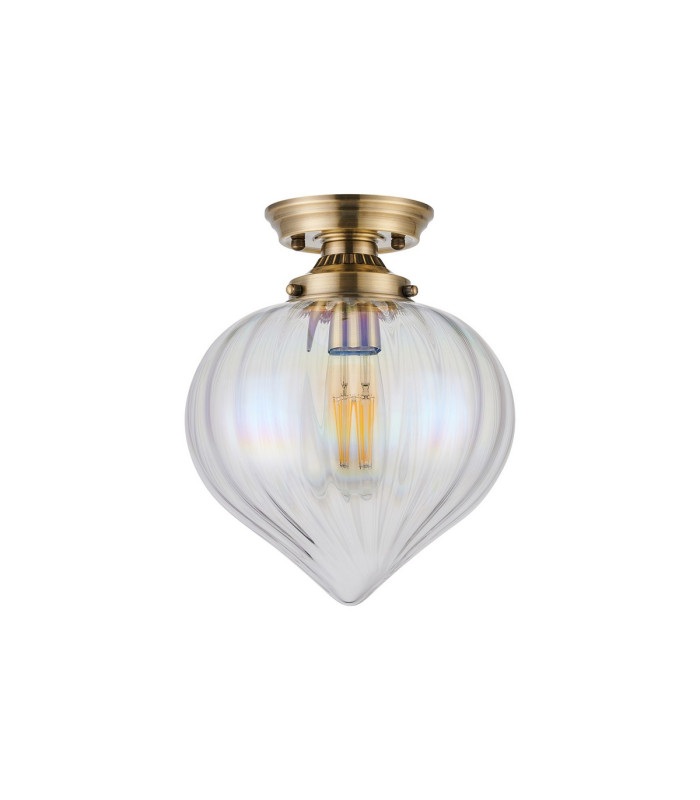 Afton 23cm Flush Ceiling LightFlower Bud Shade 1 x E27 Antique Brass/Iridescent Faded-4