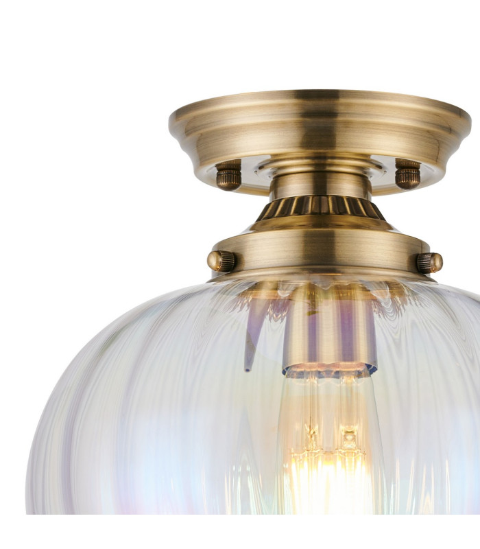 Afton 23cm Flush Ceiling LightFlower Bud Shade 1 x E27 Antique Brass/Iridescent Faded-5