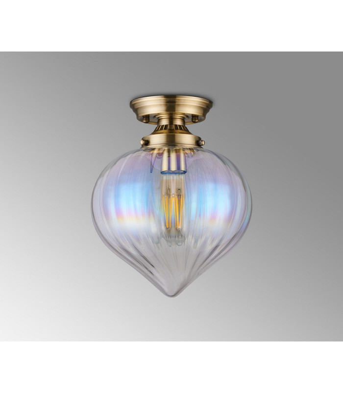 Afton 23cm Flush Ceiling LightFlower Bud Shade 1 x E27 Antique Brass/Iridescent Faded-7