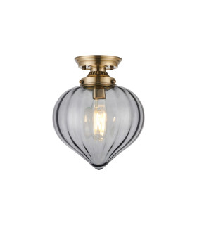 Afton 23cm Flush Ceiling LightFlower Bud Shade 1 x E27 Antique Brass/Smoke-1