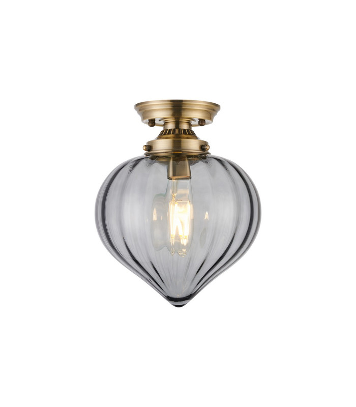 Afton 23cm Flush Ceiling LightFlower Bud Shade 1 x E27 Antique Brass/Smoke-1