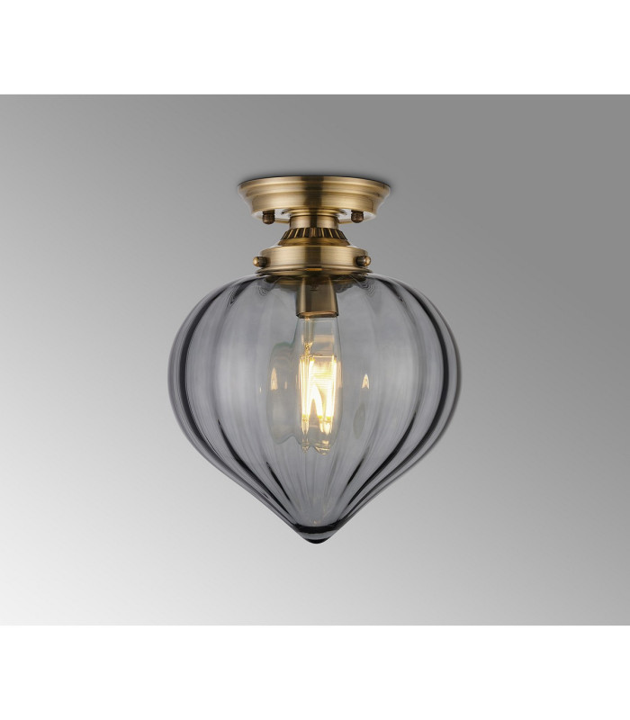 Afton 23cm Flush Ceiling LightFlower Bud Shade 1 x E27 Antique Brass/Smoke-3