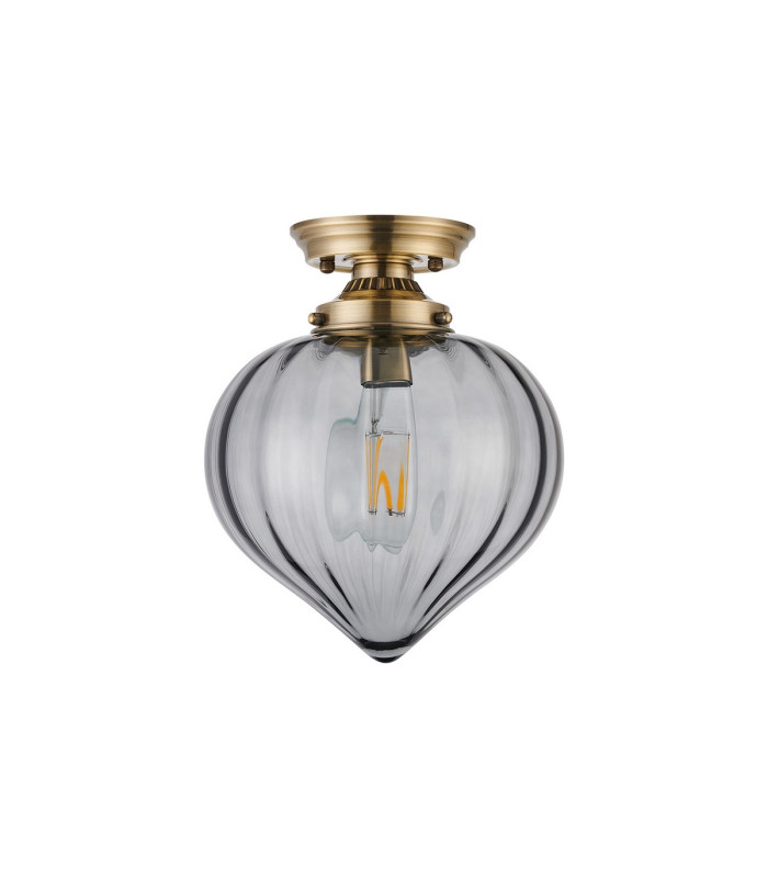 Afton 23cm Flush Ceiling LightFlower Bud Shade 1 x E27 Antique Brass/Smoke-4