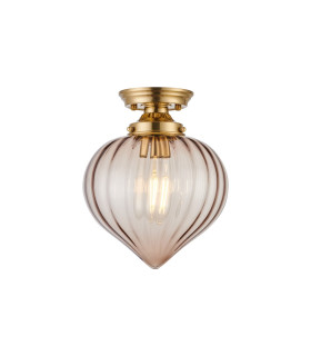 Afton 23cm Flush Ceiling LightFlower Bud Shade 1 x E27 Brass/Cognac-1
