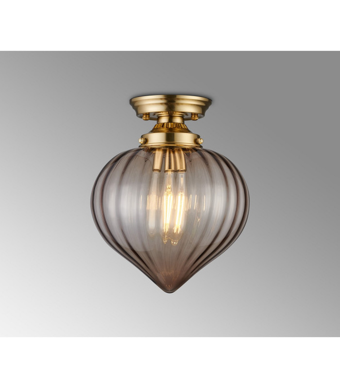 Afton 23cm Flush Ceiling LightFlower Bud Shade 1 x E27 Brass/Cognac-3
