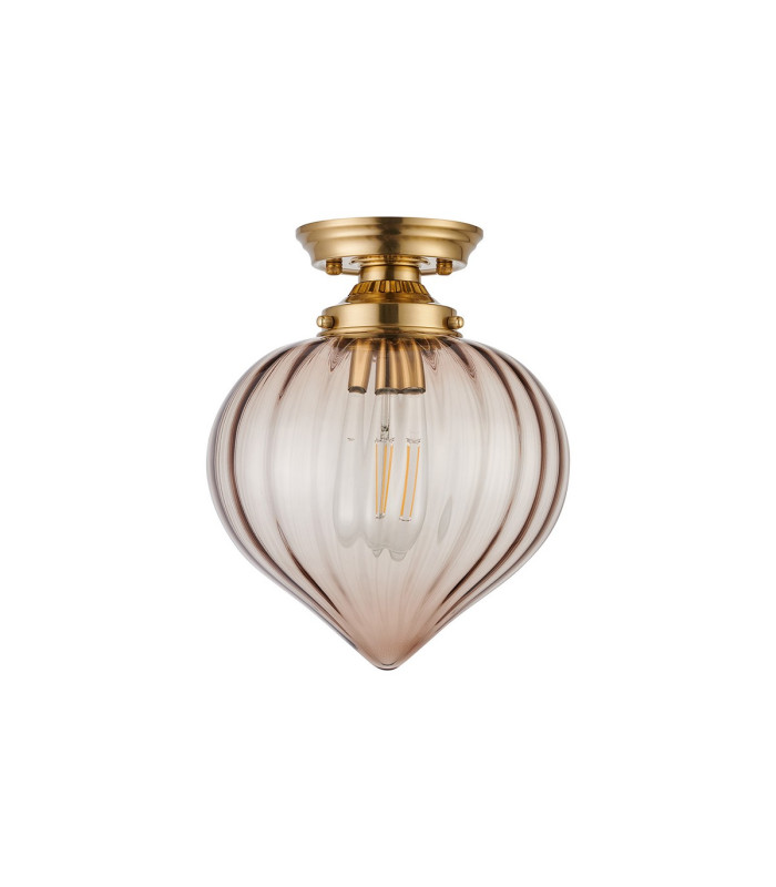 Afton 23cm Flush Ceiling LightFlower Bud Shade 1 x E27 Brass/Cognac-4