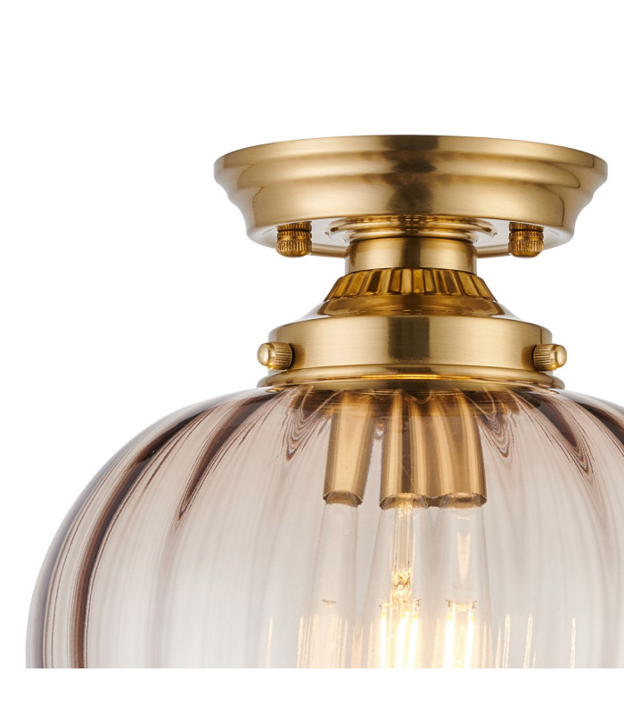 Afton 23cm Flush Ceiling LightFlower Bud Shade 1 x E27 Brass/Cognac-5