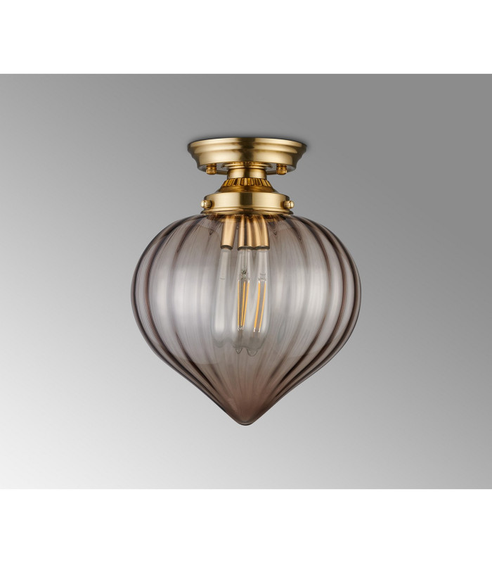 Afton 23cm Flush Ceiling LightFlower Bud Shade 1 x E27 Brass/Cognac-7