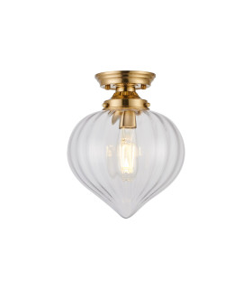 Afton 23cm Flush Ceiling LightFlower Bud Shade 1 x E27 Brass/Clear-1