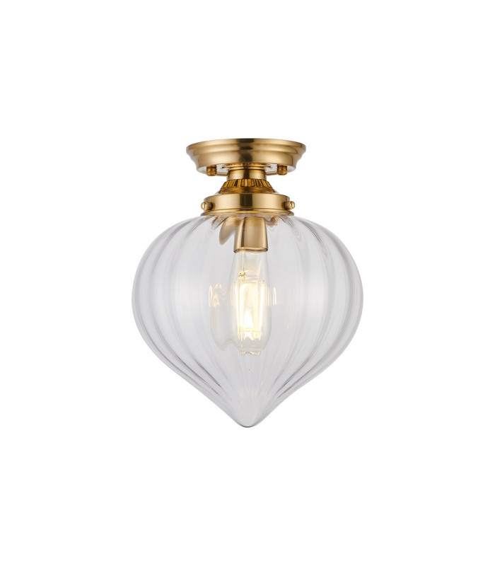 Afton 23cm Flush Ceiling LightFlower Bud Shade 1 x E27 Brass/Clear-1