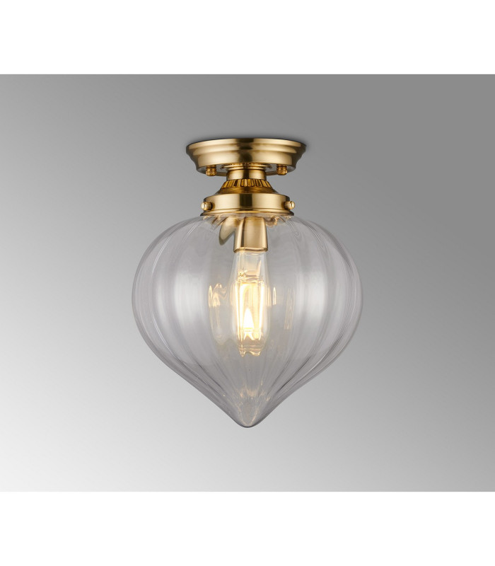 Afton 23cm Flush Ceiling LightFlower Bud Shade 1 x E27 Brass/Clear-3