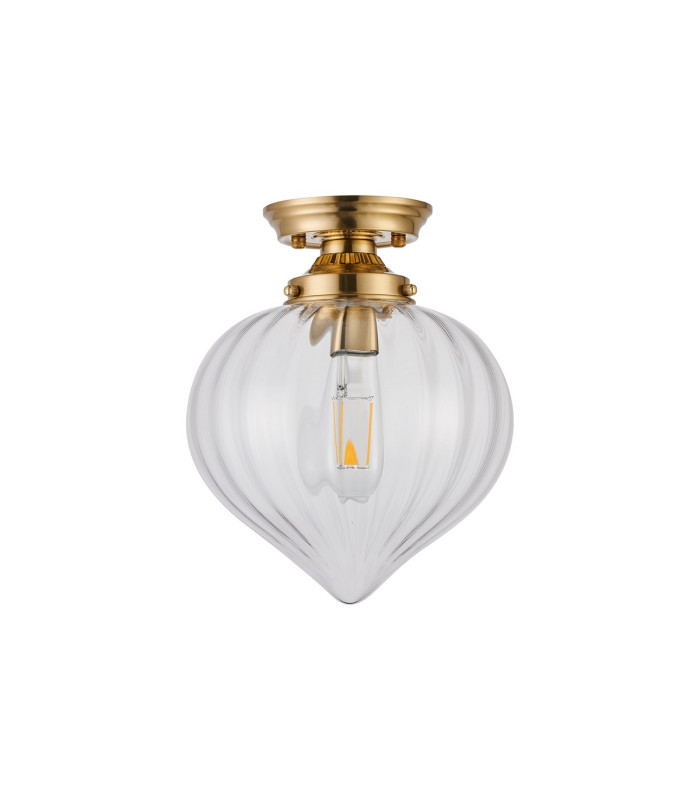 Afton 23cm Flush Ceiling LightFlower Bud Shade 1 x E27 Brass/Clear-4