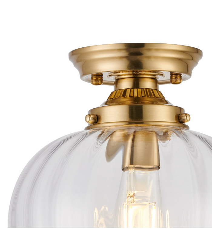 Afton 23cm Flush Ceiling LightFlower Bud Shade 1 x E27 Brass/Clear-5