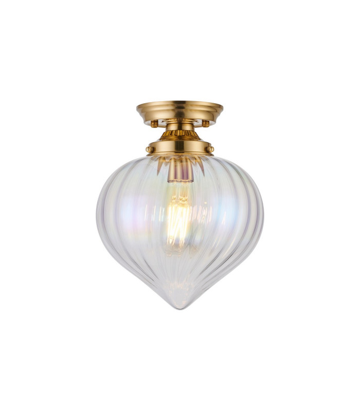 Afton 23cm Flush Ceiling LightFlower Bud Shade 1 x E27 Brass/Iridescent Faded-1