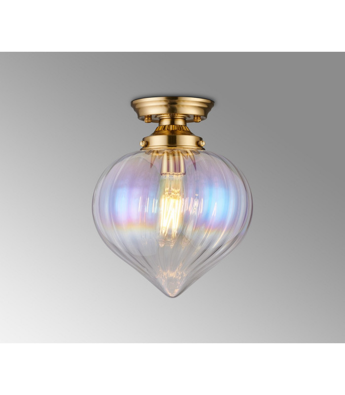 Afton 23cm Flush Ceiling LightFlower Bud Shade 1 x E27 Brass/Iridescent Faded-3