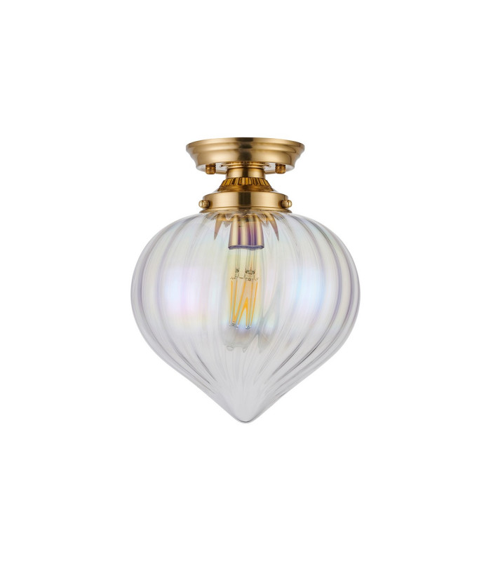 Afton 23cm Flush Ceiling LightFlower Bud Shade 1 x E27 Brass/Iridescent Faded-4