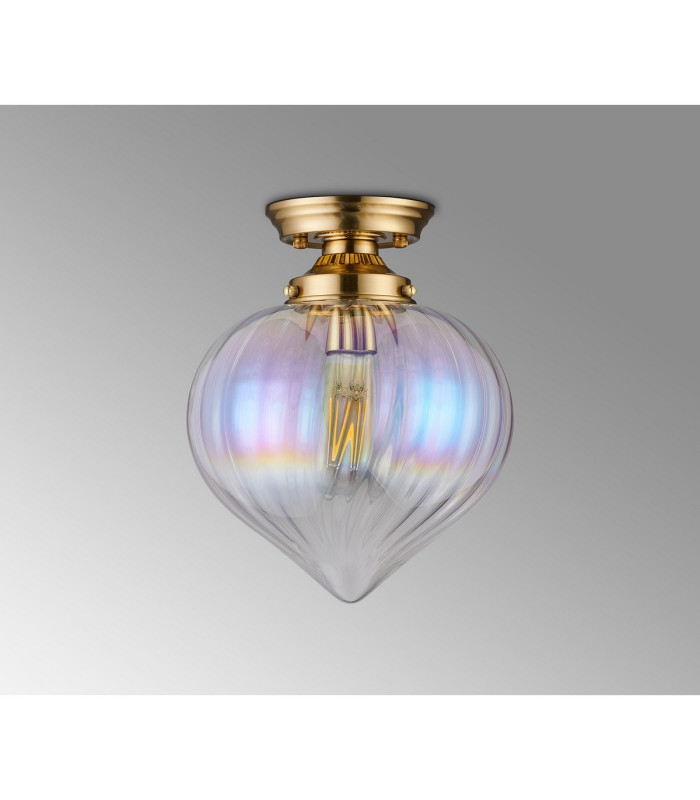 Afton 23cm Flush Ceiling LightFlower Bud Shade 1 x E27 Brass/Iridescent Faded-7