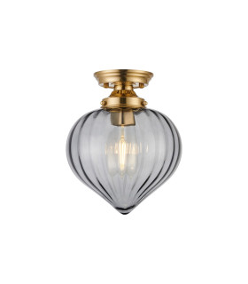 Afton 23cm Flush Ceiling LightFlower Bud Shade 1 x E27 Brass/Smoke-1
