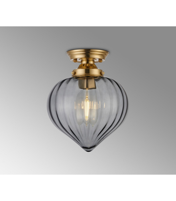 Afton 23cm Flush Ceiling LightFlower Bud Shade 1 x E27 Brass/Smoke-3