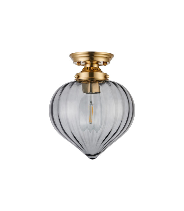 Afton 23cm Flush Ceiling LightFlower Bud Shade 1 x E27 Brass/Smoke-4