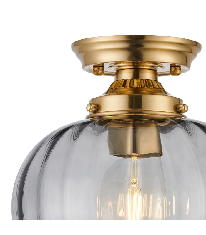 Afton 23cm Flush Ceiling LightFlower Bud Shade 1 x E27 Brass/Smoke-5
