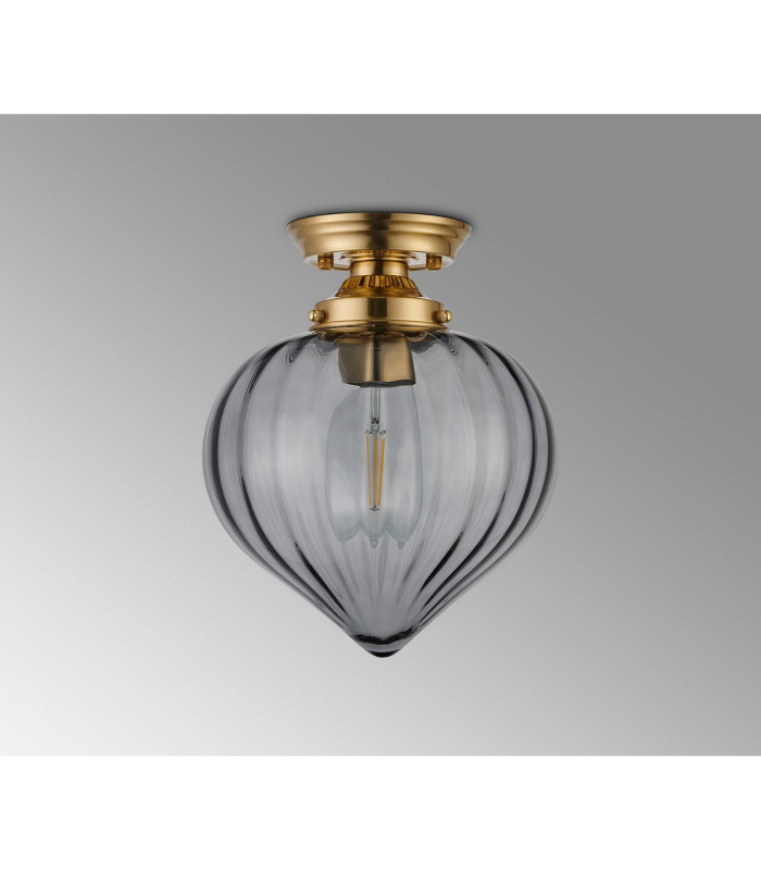 Afton 23cm Flush Ceiling LightFlower Bud Shade 1 x E27 Brass/Smoke-7