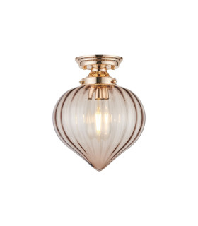 Afton 23cm Flush Ceiling LightFlower Bud Shade 1 x E27 French Gold/Cognac-1