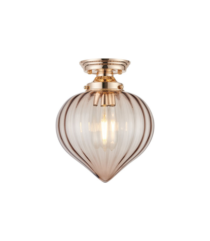 Afton 23cm Flush Ceiling LightFlower Bud Shade 1 x E27 French Gold/Cognac-1