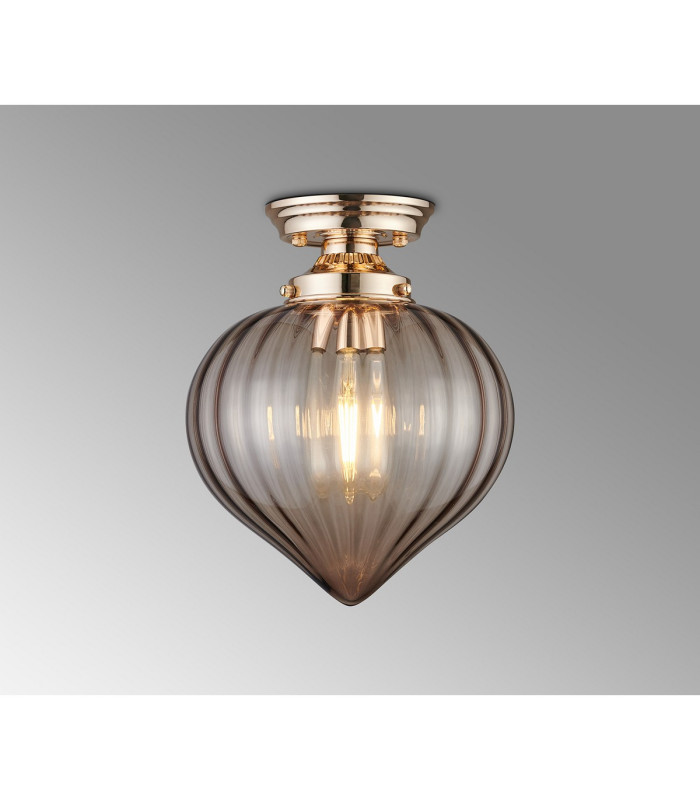 Afton 23cm Flush Ceiling LightFlower Bud Shade 1 x E27 French Gold/Cognac-3