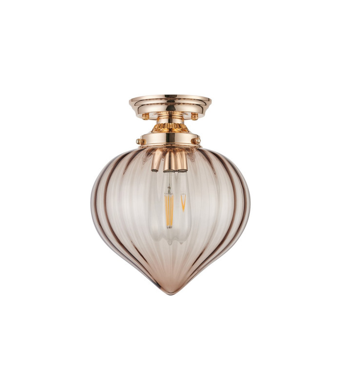 Afton 23cm Flush Ceiling LightFlower Bud Shade 1 x E27 French Gold/Cognac-4