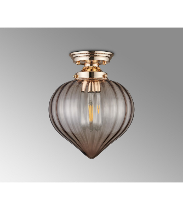 Afton 23cm Flush Ceiling LightFlower Bud Shade 1 x E27 French Gold/Cognac-7