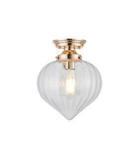 Afton 23cm Flush Ceiling LightFlower Bud Shade 1 x E27 French Gold/Clear-1