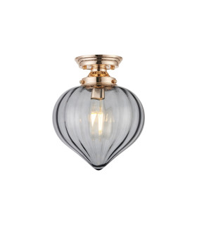 Afton 23cm Flush Ceiling LightFlower Bud Shade 1 x E27 French Gold/Smoke-1