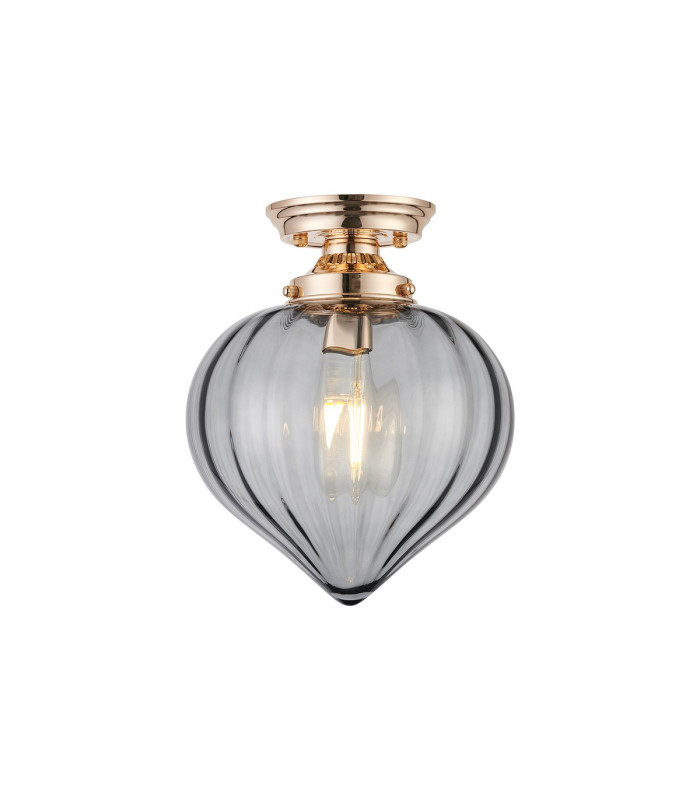 Afton 23cm Flush Ceiling LightFlower Bud Shade 1 x E27 French Gold/Smoke-1
