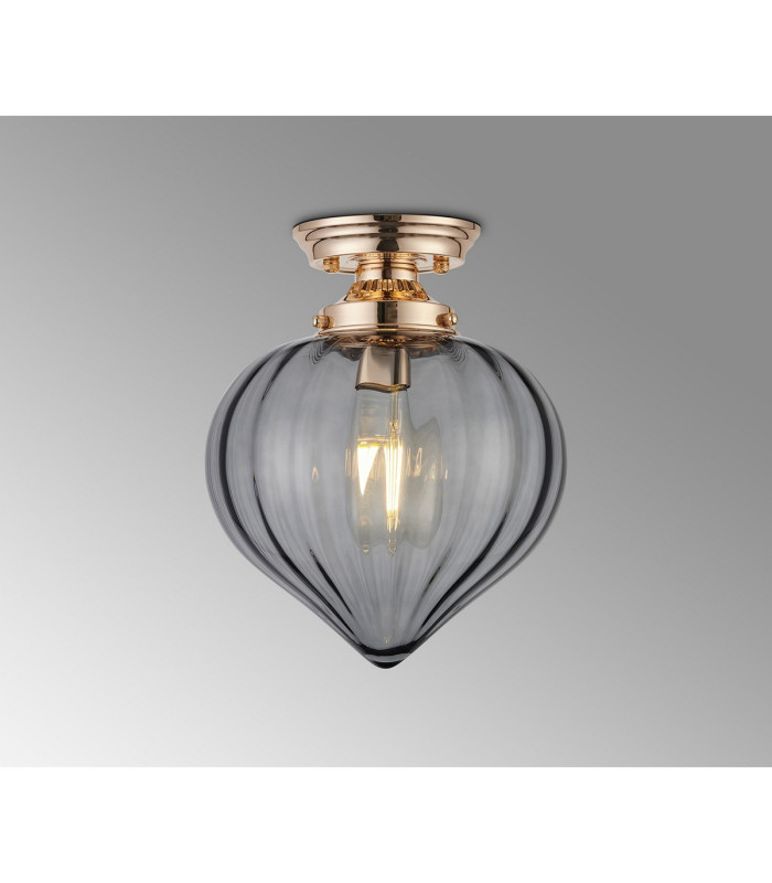 Afton 23cm Flush Ceiling LightFlower Bud Shade 1 x E27 French Gold/Smoke-3