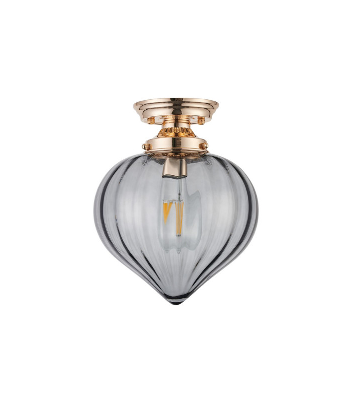 Afton 23cm Flush Ceiling LightFlower Bud Shade 1 x E27 French Gold/Smoke-4