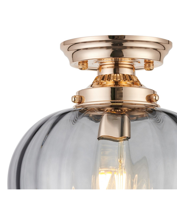 Afton 23cm Flush Ceiling LightFlower Bud Shade 1 x E27 French Gold/Smoke-5