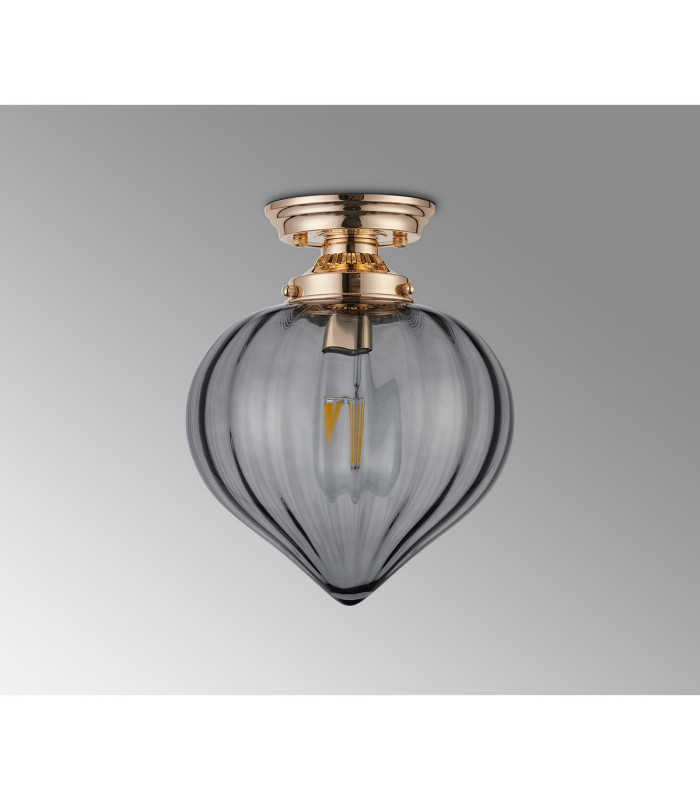 Afton 23cm Flush Ceiling LightFlower Bud Shade 1 x E27 French Gold/Smoke-7