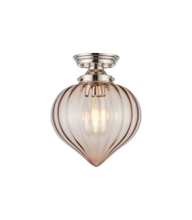 Afton 23cm Flush Ceiling LightFlower Bud Shade 1 x E27 Polished Nickel/Cognac-1