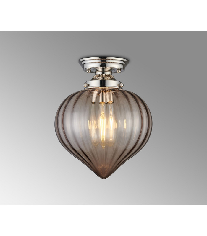 Afton 23cm Flush Ceiling LightFlower Bud Shade 1 x E27 Polished Nickel/Cognac-3