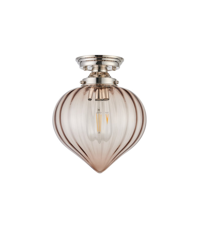 Afton 23cm Flush Ceiling LightFlower Bud Shade 1 x E27 Polished Nickel/Cognac-4