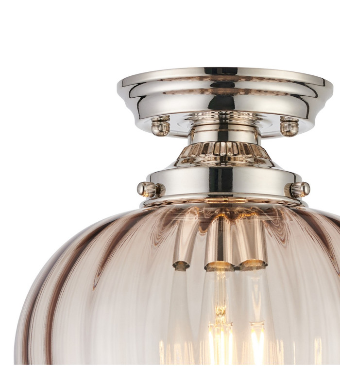 Afton 23cm Flush Ceiling LightFlower Bud Shade 1 x E27 Polished Nickel/Cognac-5