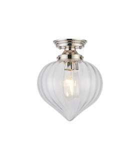 Afton 23cm Flush Ceiling LightFlower Bud Shade 1 x E27 Polished Nickel/Clear-1